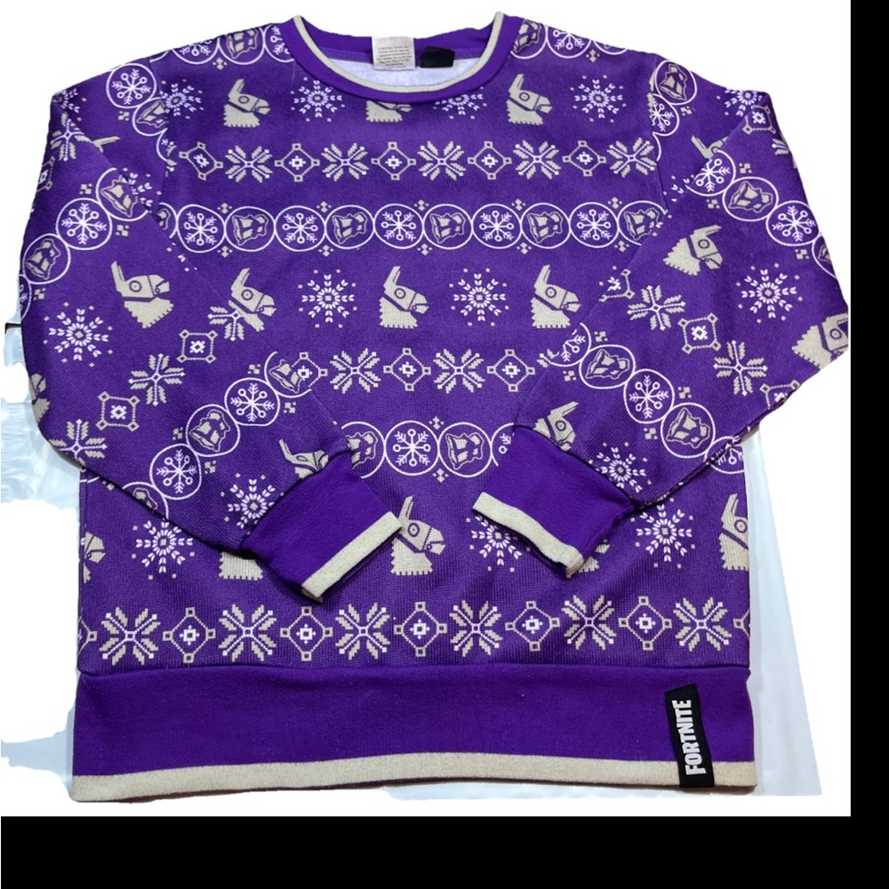 Fortnite Ugly Christmas Sweater Size 8 Purple Llama Funny Loot Crate Crew Neck